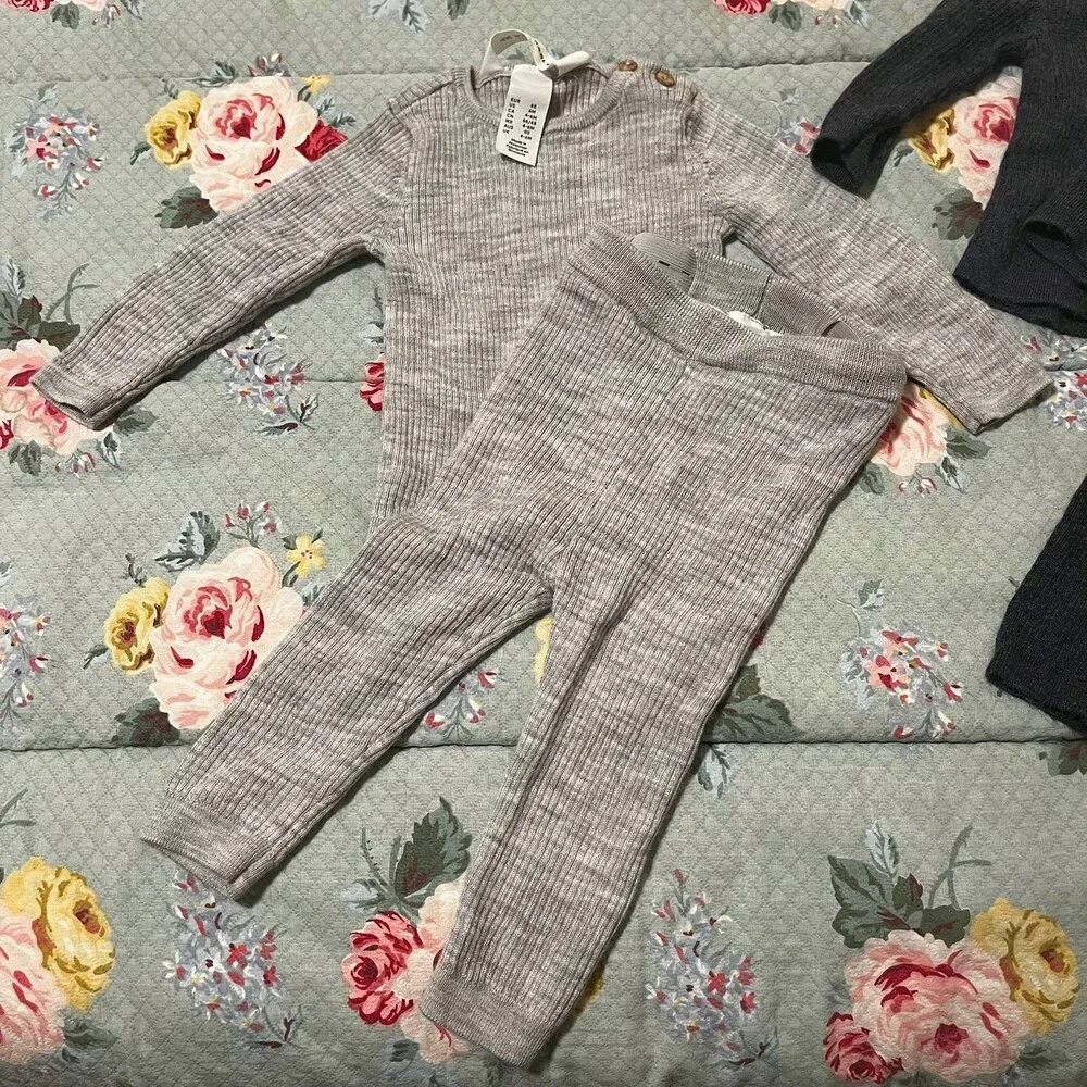 H&M Merino Wool 4-6mo Gray 2pc Set Sweater Leggings Baby Boy Girl Gender Neutral